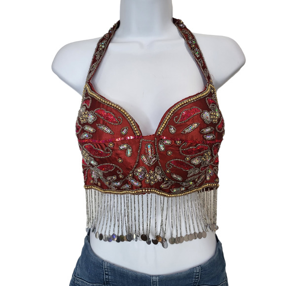 none Tops - Bohemian Boho Vibe Halter Crop Festival Top #101
